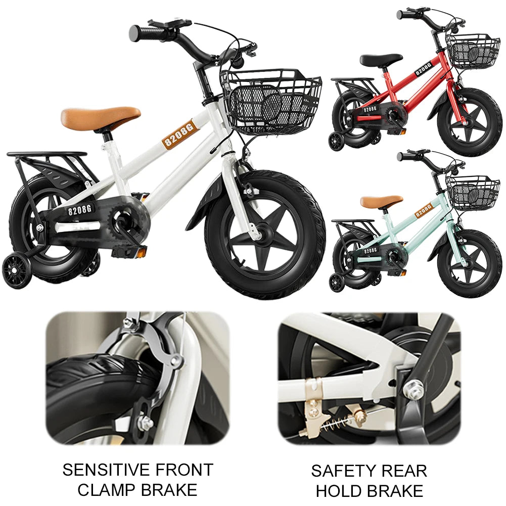 12 Inch Children Kids Bike Bicycle with Training Wheels & Basket Toddler Kids Bicycle for Ages 3-7 Years Old Boys Girls Train