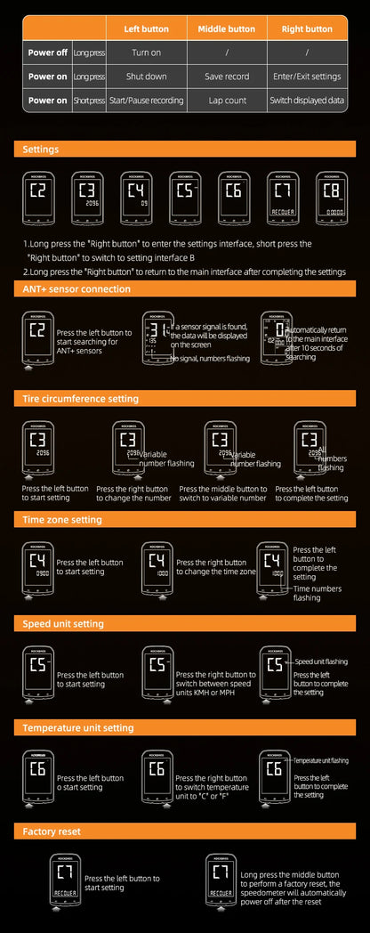 ROCKBROS Bicycle Computer GPS 5.0 ANT Bluetooth Waterproof Wireless Cyclocomputer Speedometer Bike Stopwatch Bike Accessories - MANDOTOS