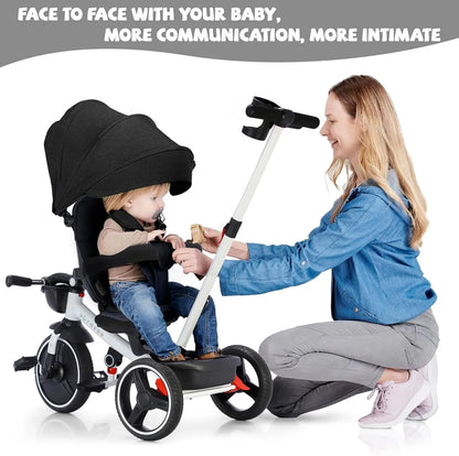 Ubravoo Baby Stroller Tricycle Ride Bike , 5-in-1, Adjustable Canopy, Sitting & Lying,Celerity Disassembly & Assembly,1-5 Years - MANDOTOS