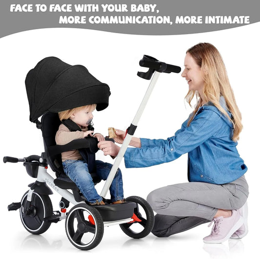 Ubravoo Baby Stroller Tricycle Ride Bike , 5-in-1, Adjustable Canopy, Sitting & Lying,Celerity Disassembly & Assembly,1-5 Years - MANDOTOS