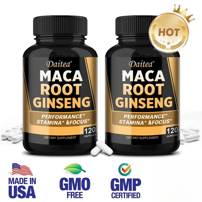 Maca Root with Ginseng 11,400mg - 120 Vegan Capsules for Men & Women - MANDOTOS