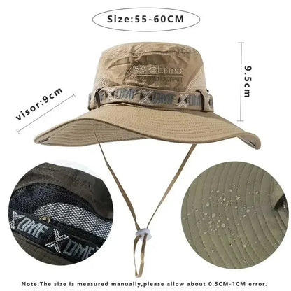 Summer Men Bucket Hat Outdoor UV Protection Wide Brim Panama Safari Hunting Hiking Hat Mesh Fisherman Hat Beach Sunscreen Cap - MANDOTOS