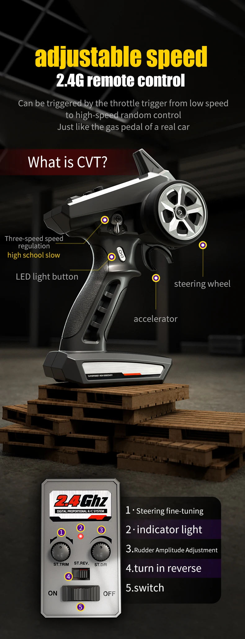 Teeggi 16101 /16102 PRO 1:16 High Speed RC Car With LED Light Drift 70KM/H 4WD RC Off-Road Car Monster Truck Toy For Kid Gifts - MANDOTOS