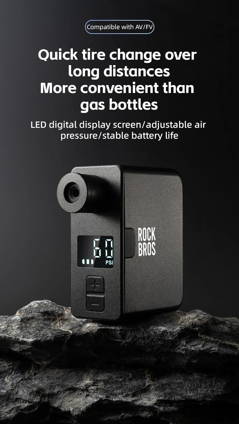 ROCKBROS Portable Mini Electric Bicycle Pump 120PSI Type-C Bike Tire Air Inflator Pump MTB Road AV FV Valve Cycling Pump - MANDOTOS