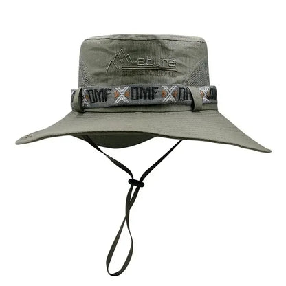 Summer Men Bucket Hat Outdoor UV Protection Wide Brim Panama Safari Hunting Hiking Hat Mesh Fisherman Hat Beach Sunscreen Cap - MANDOTOS