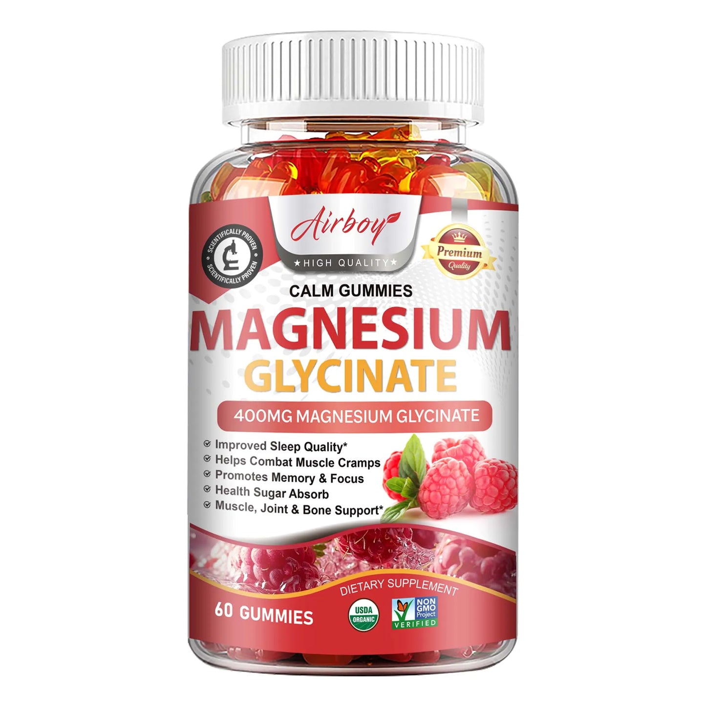 Magnesium Glycinate Gummies - Calm, Relieves Stress, Promotes Sleep, Support Memory, Concentration & Muscle Spasms - 120pcs