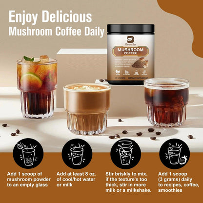 Mushroom Coffee 10 Mushroom Extract - Lion's Mane, Cordyceps, Reishi, Turkey Tail, Chaga, Maitake for energy and immune support - MANDOTOS