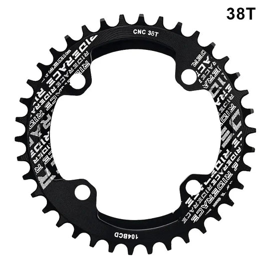 RIDERACE Bicycle Crank Chainring 104BCD Round Shape Narrow Wide 32T/34T/36T/38T Mountain Bike Crankset Chainwheel Single Plate