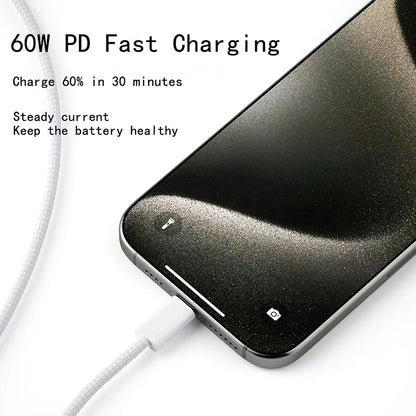 Usb C to Type C Fast Charging PD 60W Mobile Phone Date Cable For Iphone15 Android Samsung Huawei Type C Braided Charger Cable - MANDOTOS