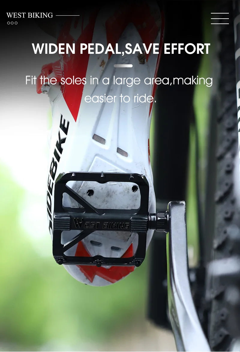 WEST BIKING Bicycle Pedals Sealed DU Bearing Nonslip Pedal Mountain Road Bike Cycling Alloy MTB Pedal Bicycle Accessories