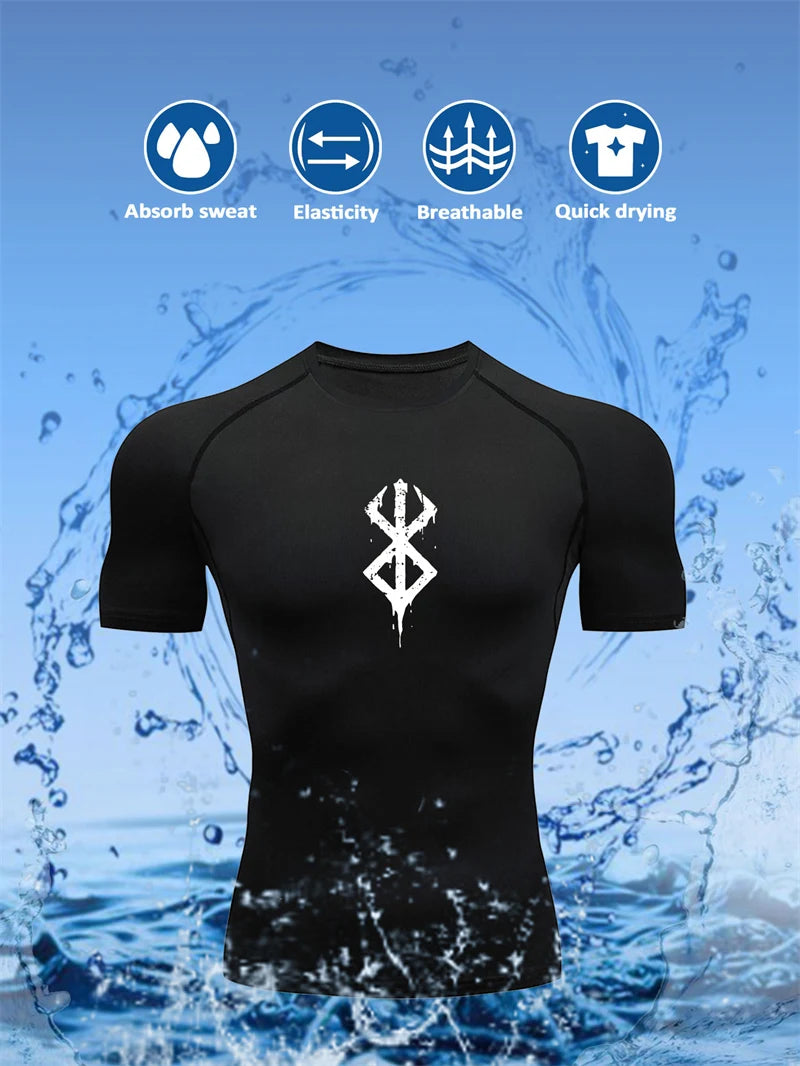 Men's Print Compression Shirts Summer Short Sleeve Rash Guard Gym Workout T-shirt Athletic Quick Dry Baselayer Undershirts Tops - MANDOTOS