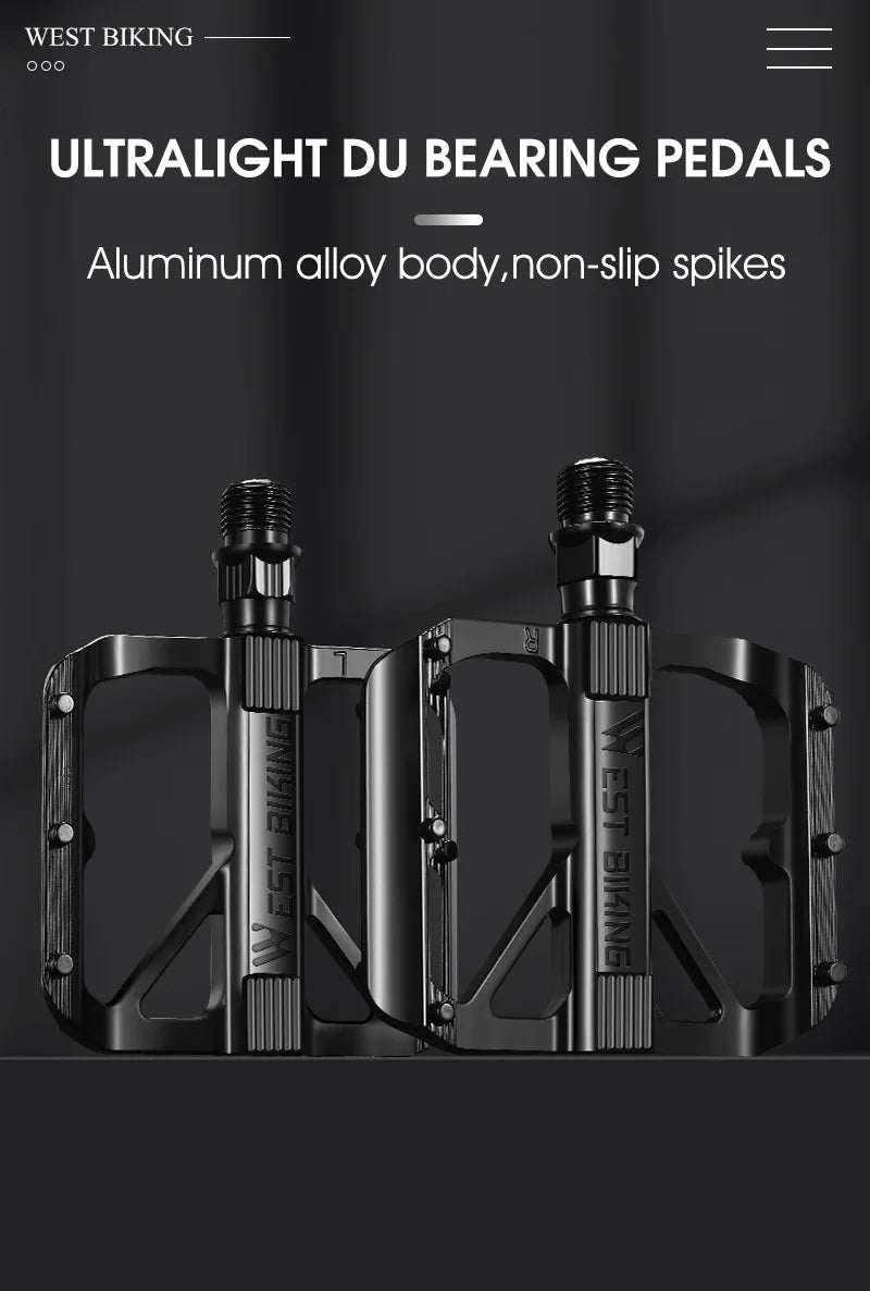 WEST BIKING Bicycle Pedals Sealed DU Bearing Nonslip Pedal Mountain Road Bike Cycling Alloy MTB Pedal Bicycle Accessories