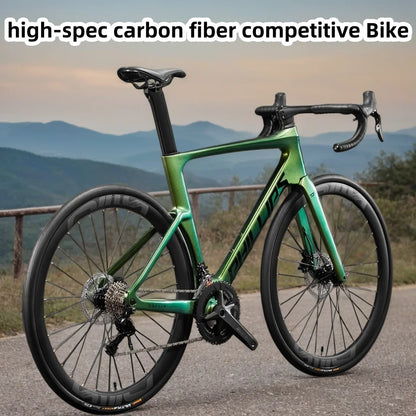 2025 New Ultra-Light Carbon Fiber Road Bike Fast Racing Bicycle with Hydraulic Disc Brakes 16/24-Speed Gear Shift Drop Handlebar