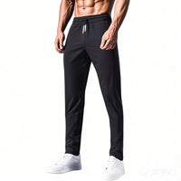Men Fast Dry Stretch Pants Ice Silk Trousers Solid Color Mid-Waist Loose Breathable Straight-Leg Casual Pants Thin Sports Pants