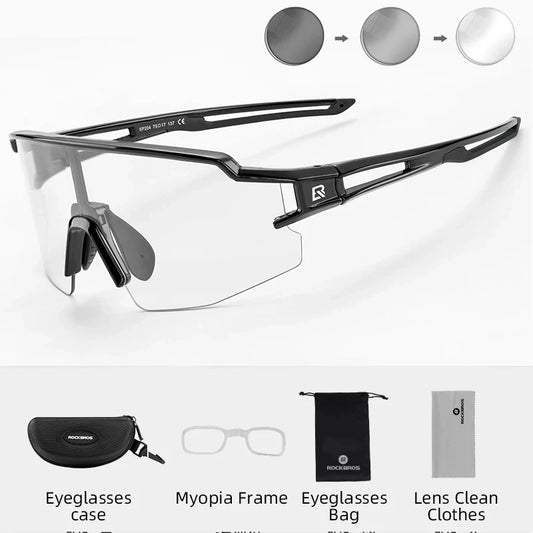 ROCKBROS Cycling Glasses Photochromic Polarized Lens Bike Glasses UV400 Protection Eyewear Sunglasses MTB Road Bicycle Goggles - MANDOTOS