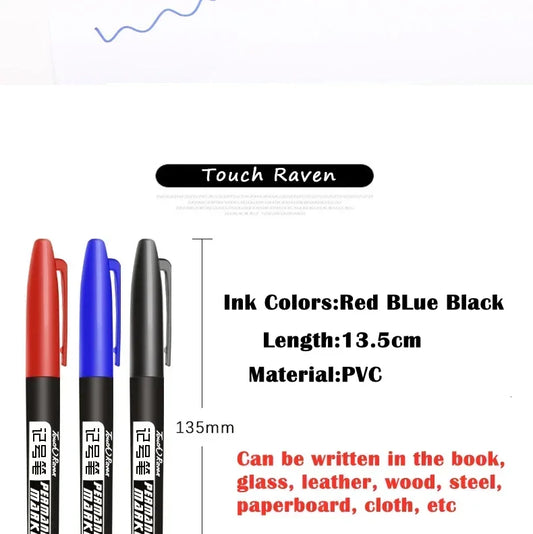 6PCs/Set Permanent Marker Pen Fine Point Waterproof Markers Thin Nib Crude Nib Black Blue Red Ink 1.5mm Fine Color Marker Pens