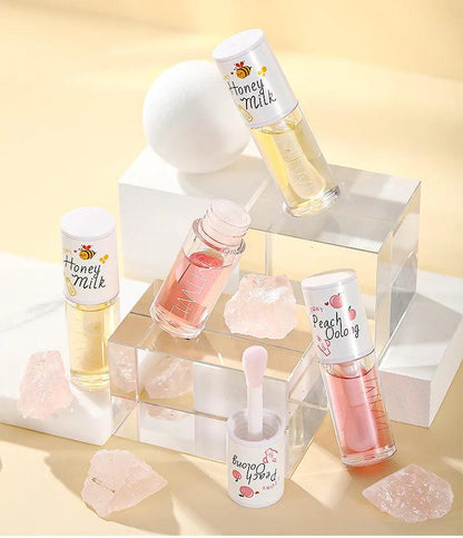 Peach Milk Honey Lip Oil Relieves Dry Moisturizing Lip Gloss Fades Lip Lines Water Light Lips Big Brush Head Cute - MANDOTOS