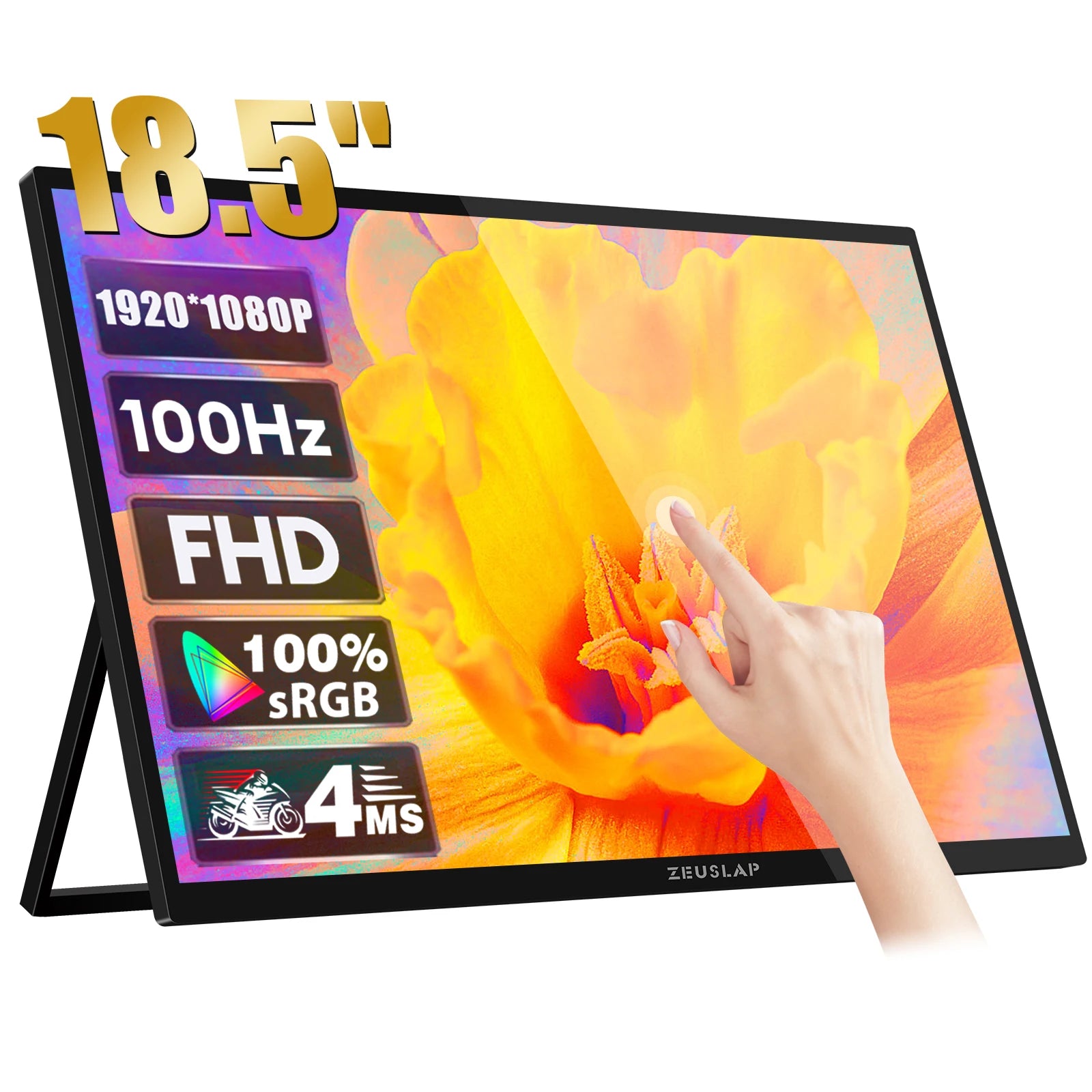ZEUSLAP 18.5" Touch Screen Portable Monitor 100Hz 100% sRGB With Screen Holder Stand For Laptop Phone Xbox PS4 PS5 Switch