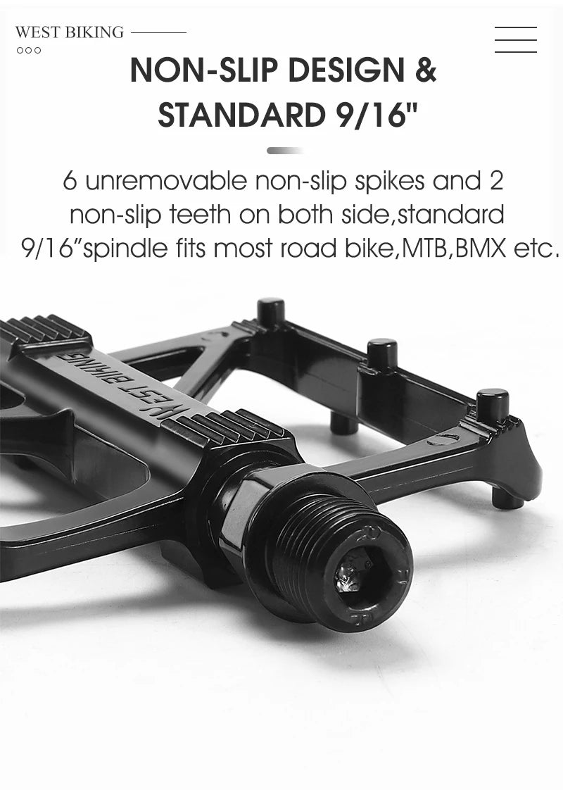 WEST BIKING Bicycle Pedals Sealed DU Bearing Nonslip Pedal Mountain Road Bike Cycling Alloy MTB Pedal Bicycle Accessories