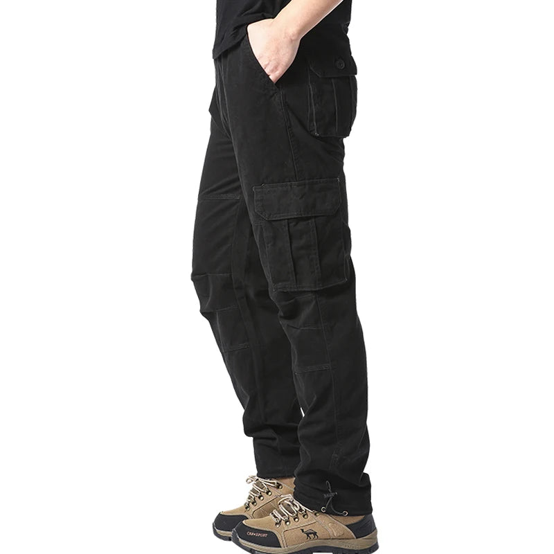 Large Pocket Loose Overalls Men's Outdoor Sports Jogging Tactical Pants Elastic Waist Pure Cotton Casual Work Pants - MANDOTOS