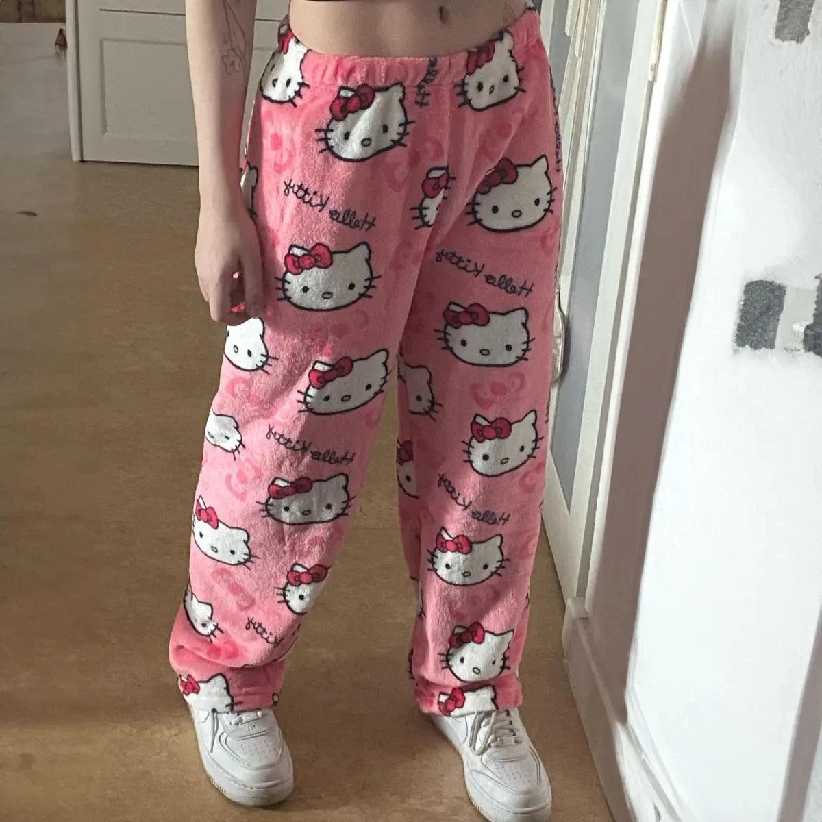 Y2K Hello Kitty Pajamas Pants Sanrio Anime Women's Pajama Pants Cartoon Couple Home Sleepwear Trousers Leisure Home Clothing - MANDOTOS