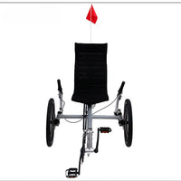 Lying on a tricycle, 3 shifting disc brakes, folding on a recumbent bike, casual commuting, riding a recumbent bicycle