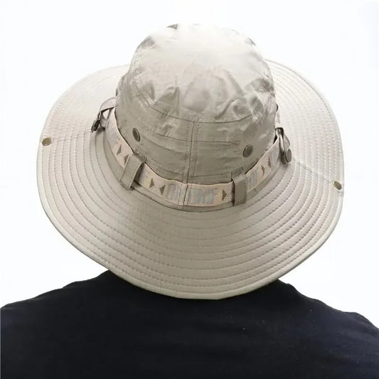 Summer Men Bucket Hat Outdoor UV Protection Wide Brim Panama Safari Hunting Hiking Hat Mesh Fisherman Hat Beach Sunscreen Cap - MANDOTOS
