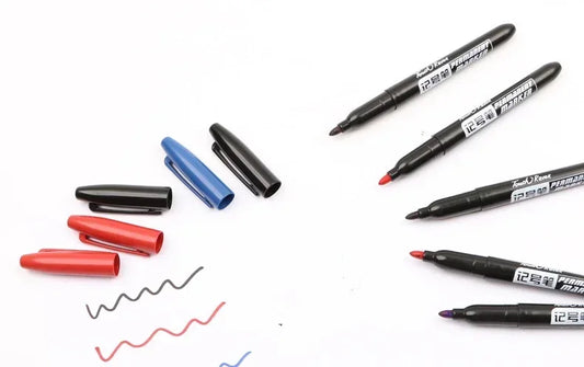 6PCs/Set Permanent Marker Pen Fine Point Waterproof Markers Thin Nib Crude Nib Black Blue Red Ink 1.5mm Fine Color Marker Pens