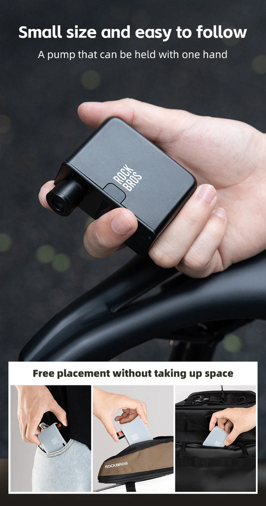ROCKBROS Portable Mini Electric Bicycle Pump 120PSI Type-C Bike Tire Air Inflator Pump MTB Road AV FV Valve Cycling Pump - MANDOTOS