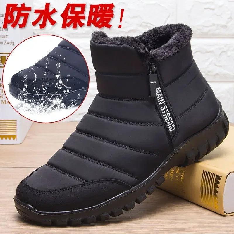 Winter men's snow boots, double zippered waterproof shoes rain boots fishing Winter Warm Boots men's boots - MANDOTOS