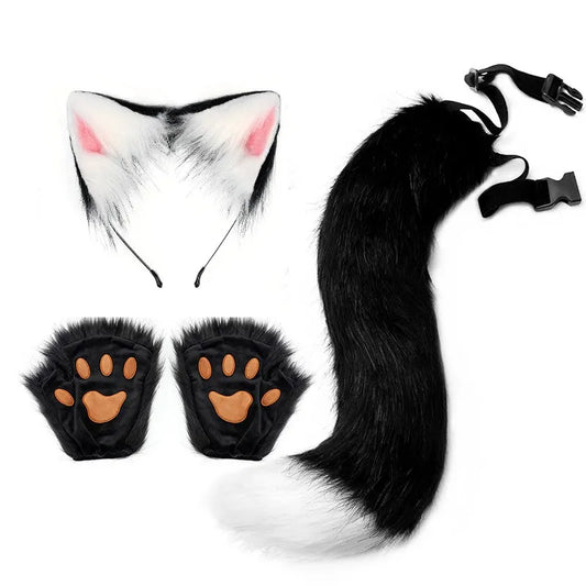Halloween Party Fox Tail Fox Ears Set Plus Cute Paw Gloves Cosplay Animation Exhibition Character Handmade Plush Props - MANDOTOS