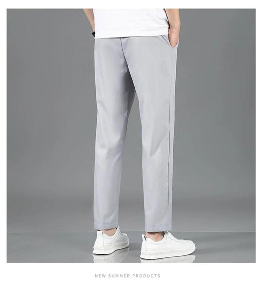 Ice Silk Men's Pants 2025 Summer New Black Gray Thin Business Casual Pants Outdoor Elastic Breathable Straight Leg Sweatpants - MANDOTOS