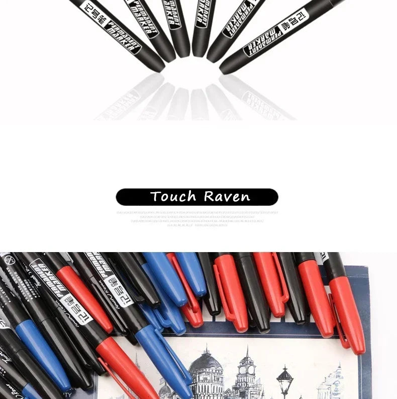 6PCs/Set Permanent Marker Pen Fine Point Waterproof Markers Thin Nib Crude Nib Black Blue Red Ink 1.5mm Fine Color Marker Pens