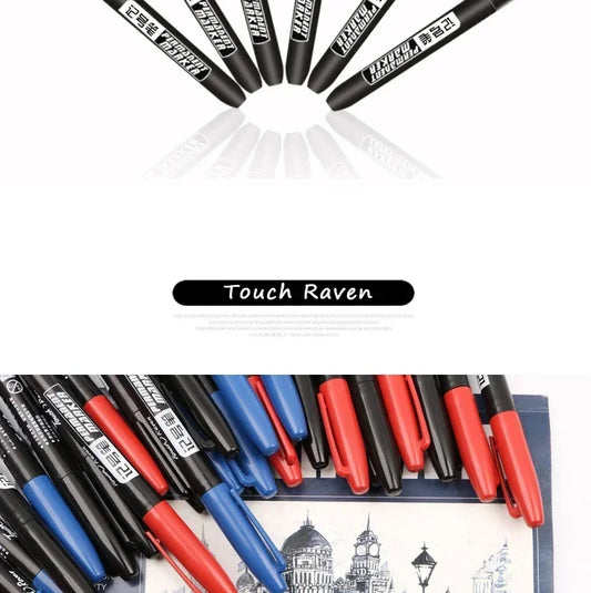 6PCs/Set Permanent Marker Pen Fine Point Waterproof Markers Thin Nib Crude Nib Black Blue Red Ink 1.5mm Fine Color Marker Pens