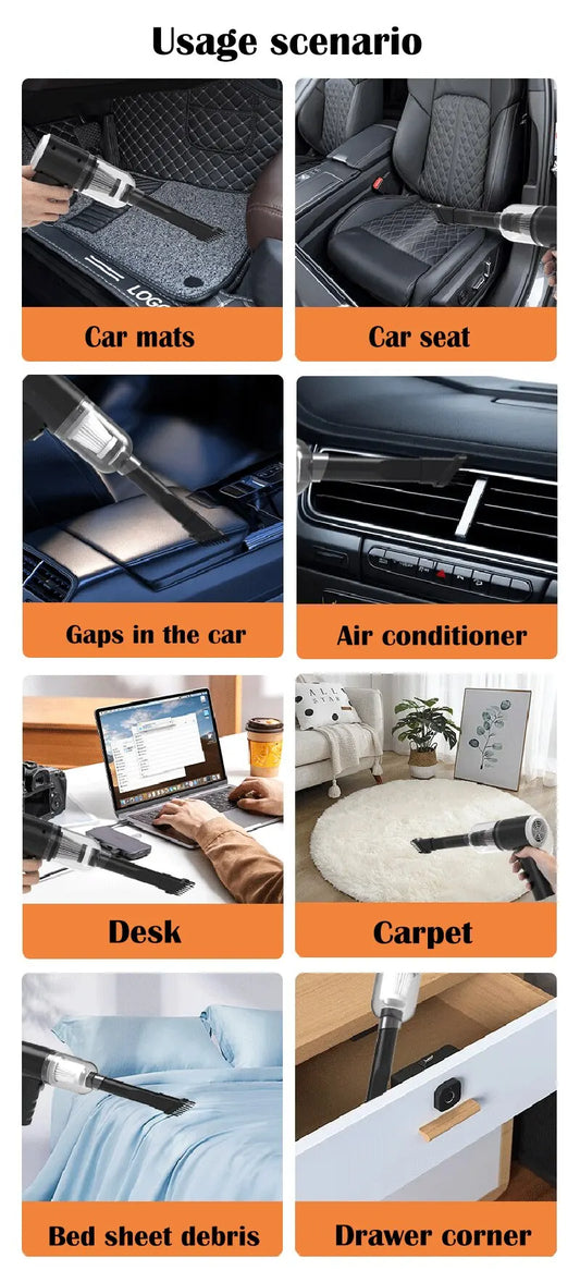 9000Pa Wireless Car Vacuum Cleaner USB Charging 1200mAh Portable Cleaning Appliance Mini Wet and Dry Vacuum Cleaner Household - MANDOTOS