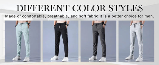 Men Fast Dry Stretch Pants Ice Silk Trousers Solid Color Mid-Waist Loose Breathable Straight-Leg Casual Pants Thin Sports Pants