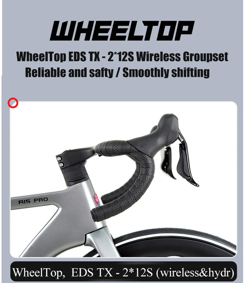 TWITTER 700X25C Carbon Road Bicycle Wireless Men's Hydraulic Disc Racing Bike With WheelTop EDS TX 24S Shifter 50mm Carbon Wheel