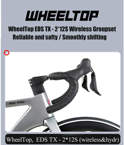 TWITTER 700X25C Carbon Road Bicycle Wireless Men's Hydraulic Disc Racing Bike With WheelTop EDS TX 24S Shifter 50mm Carbon Wheel