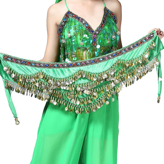 1PC New Style Belly Dance Belt Newest Multi-color Glass Silk Velvet Dancing Belt Scarf Crystal BellyDance Waist Chain Hip Scarf - MANDOTOS