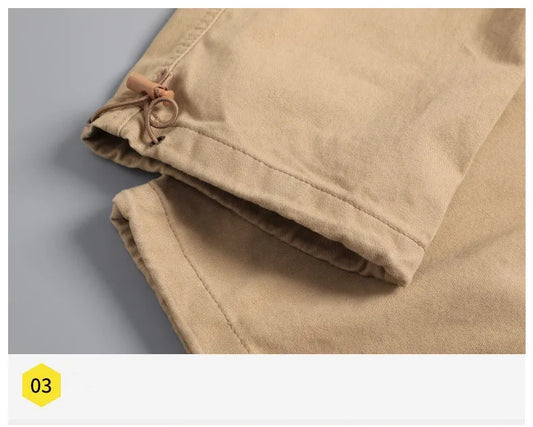 Large Pocket Loose Overalls Men's Outdoor Sports Jogging Tactical Pants Elastic Waist Pure Cotton Casual Work Pants - MANDOTOS