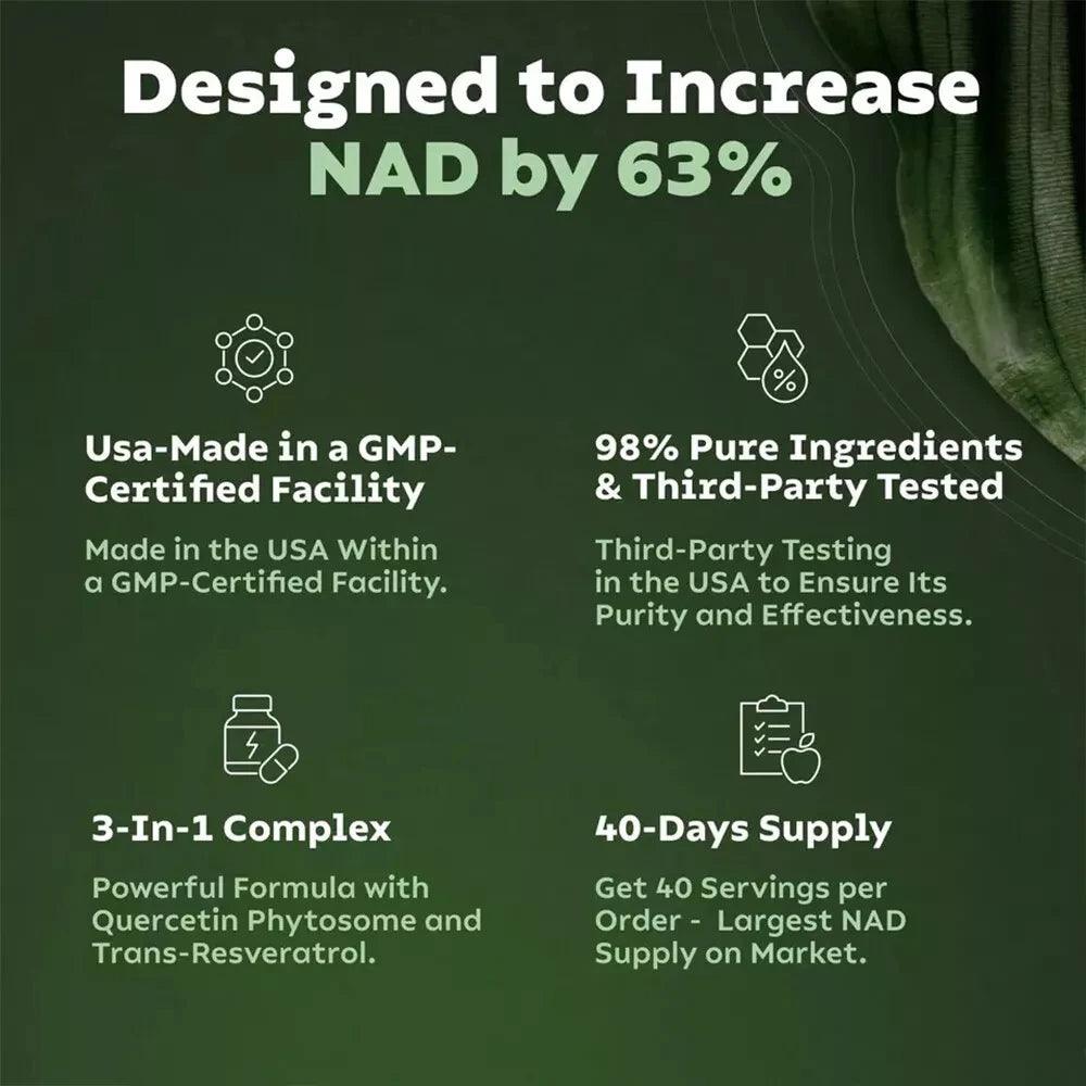 NAD+ Supplements for Anti-Aging Energy Focus and Nicotinamide Riboside Resveratrol - MANDOTOS