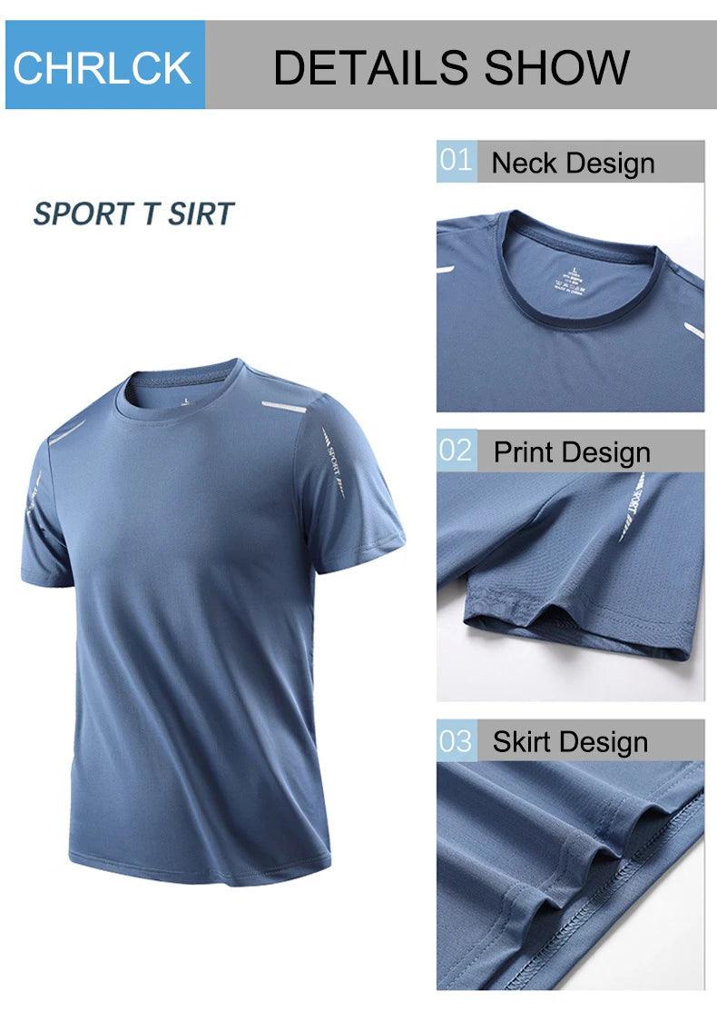CHRLCK Men's Running Quick Drying T-shirts Breathable Hiking Fishing Tees Soft Elasticity Outdoor Sports Short Shirt Summer - MANDOTOS
