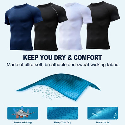 Men's Print Compression Shirts Summer Short Sleeve Rash Guard Gym Workout T-shirt Athletic Quick Dry Baselayer Undershirts Tops - MANDOTOS