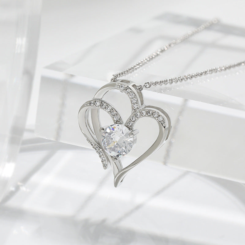 Zircon Double Love Necklace with Rhinestones 💖 Sparkling heart-shaped design for timeless elegance! - DefaultWhite Gold NecklaceWhite Gold Necklace