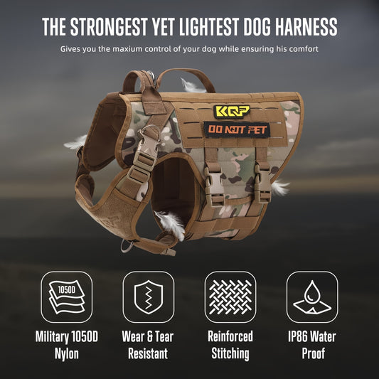 No Pull Tactical Dog Harness - Adjustable Molle Vest with Hook & Loop Panels, Handle for Training Walking Hunting Work Dogs - MANDOTOS