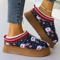 Women's Cartoon Christmas Print Ankle Boots Casual Slip On Plush Lined Home Shoes Comfortable Winter Short Boots - MANDOTOS