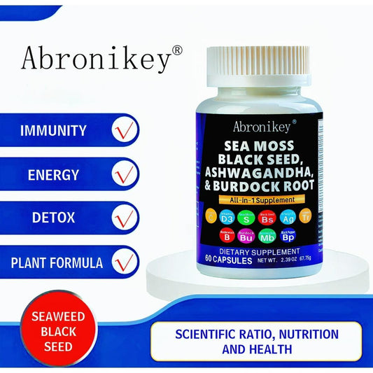 Abronikey Sea Moss 60 Capsules Immune Support & Digestive Health Natural Sea Moss Supplement Rich In Minerals & Vitamins - MANDOTOS