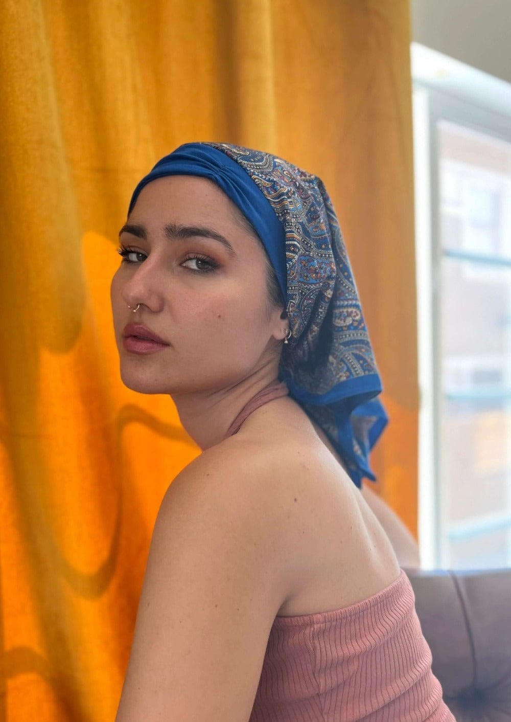 Retro Kerchief Headscarf - Blue Paisley