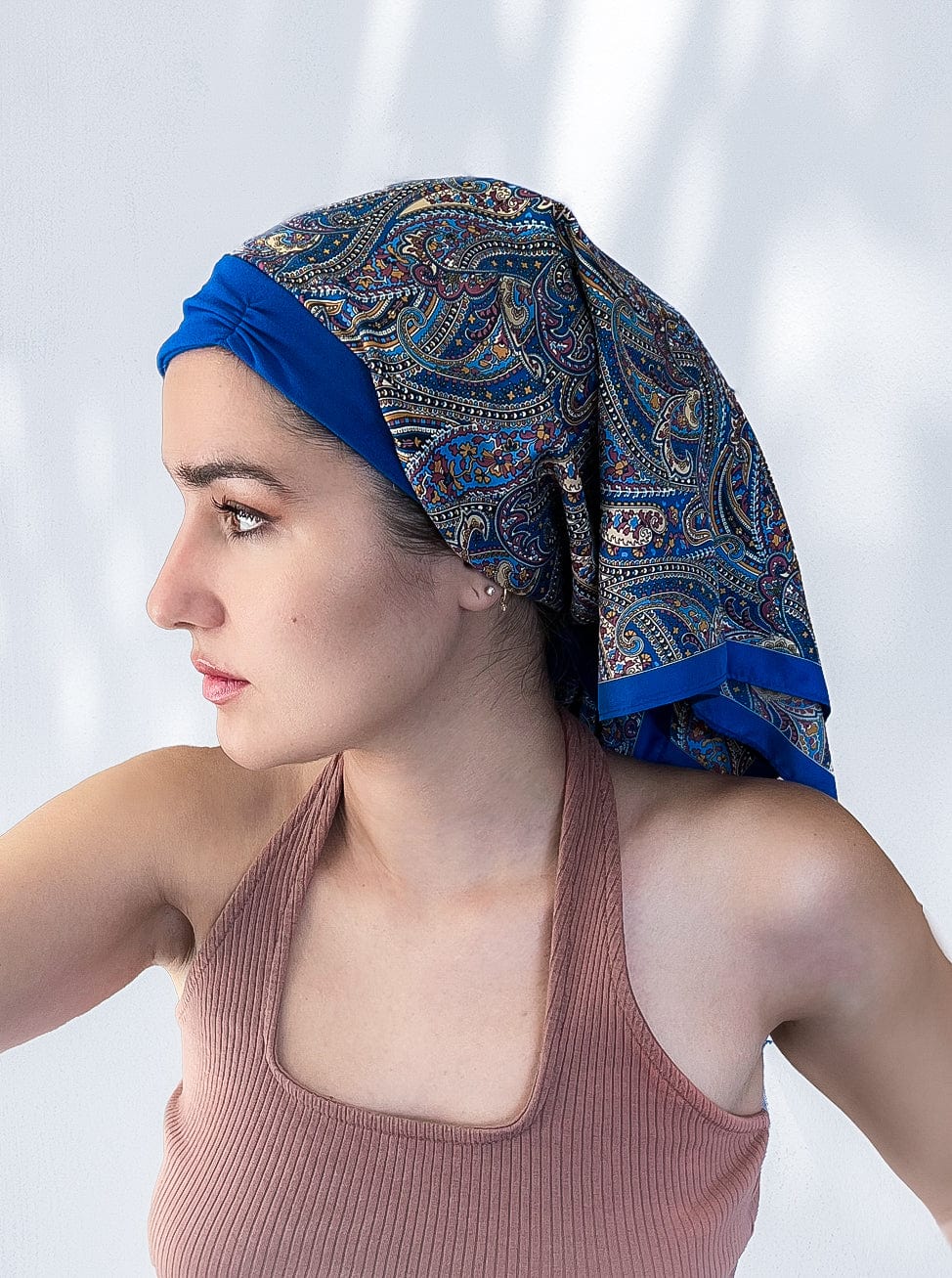 Retro Kerchief Headscarf - Blue Paisley