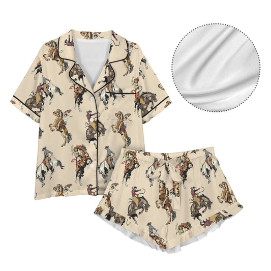 Vintage Cowgirl Satin Ruffle Western Pajama Set